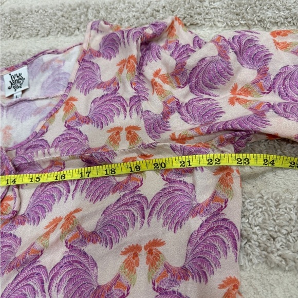 Anthropologie babydoll blouse Novelty Rooster print Ivy Jane ruffles bell sleeve - Picture 7 of 8